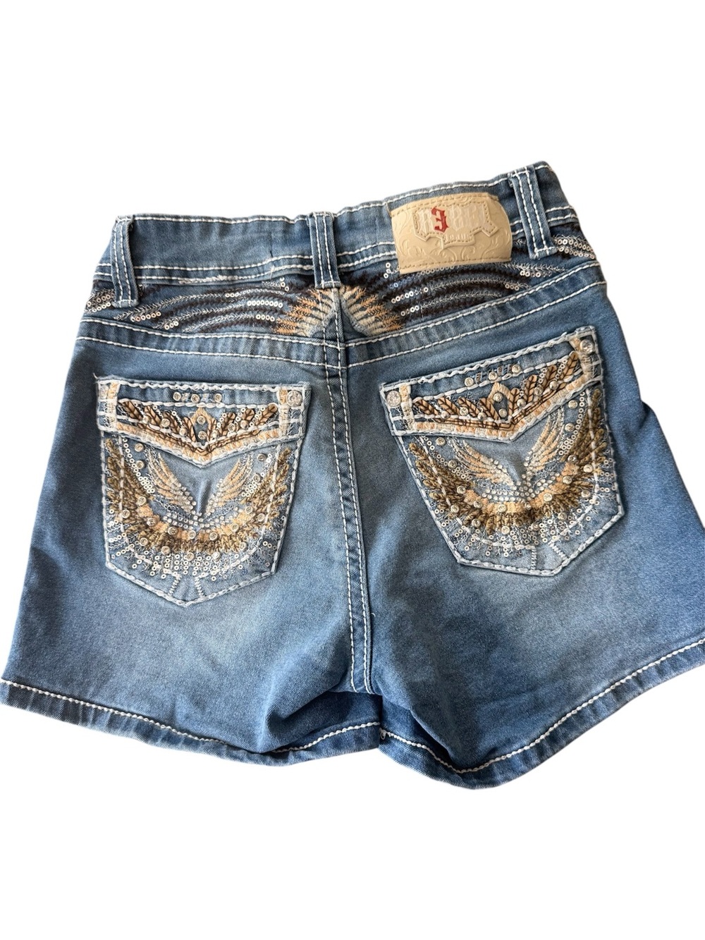 Y2K Rhinestone Jean Shorts Coastal Cowgirl Bling Studded Denim Size 26 S